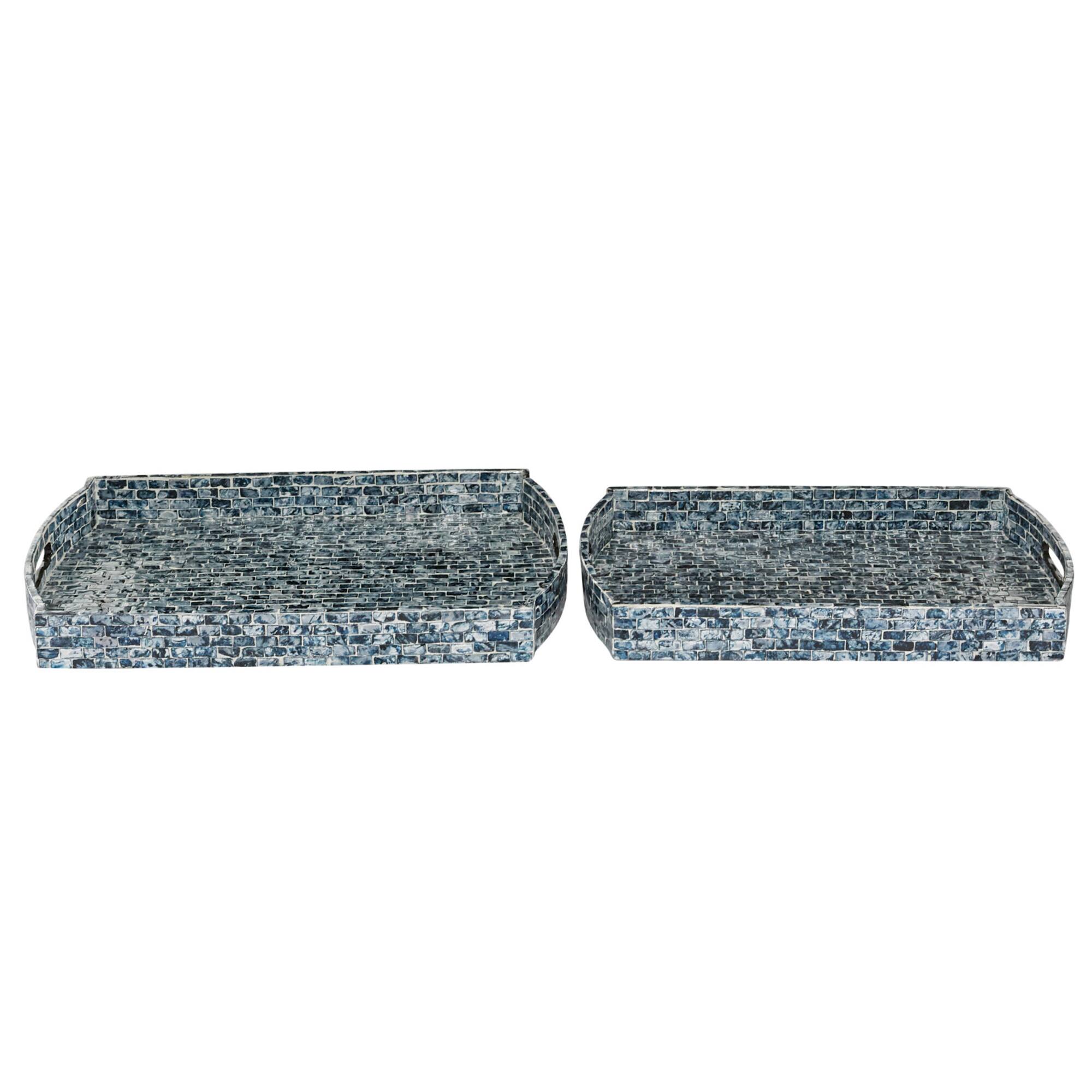 Blue Wood Coastal Tray Set